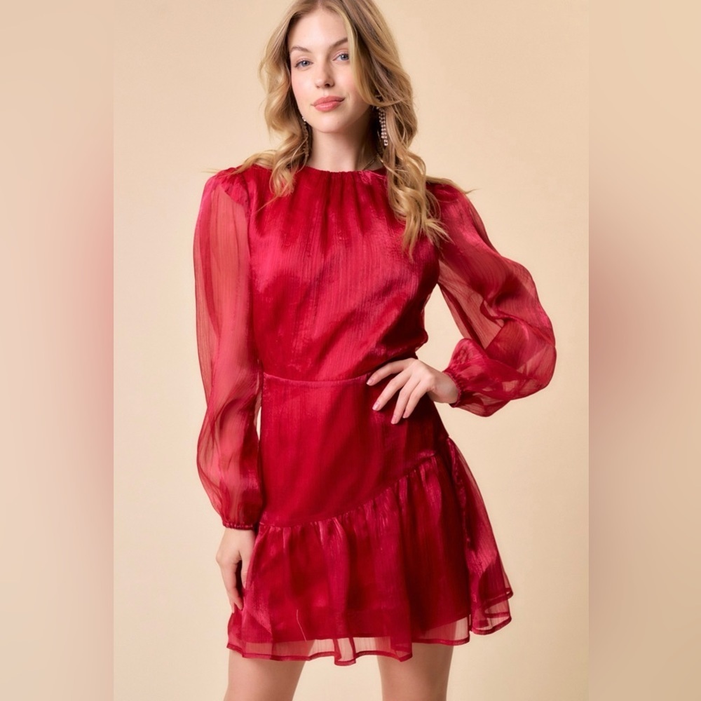 Shiny Fabric Formal Feminine Ruffled Mini Dress